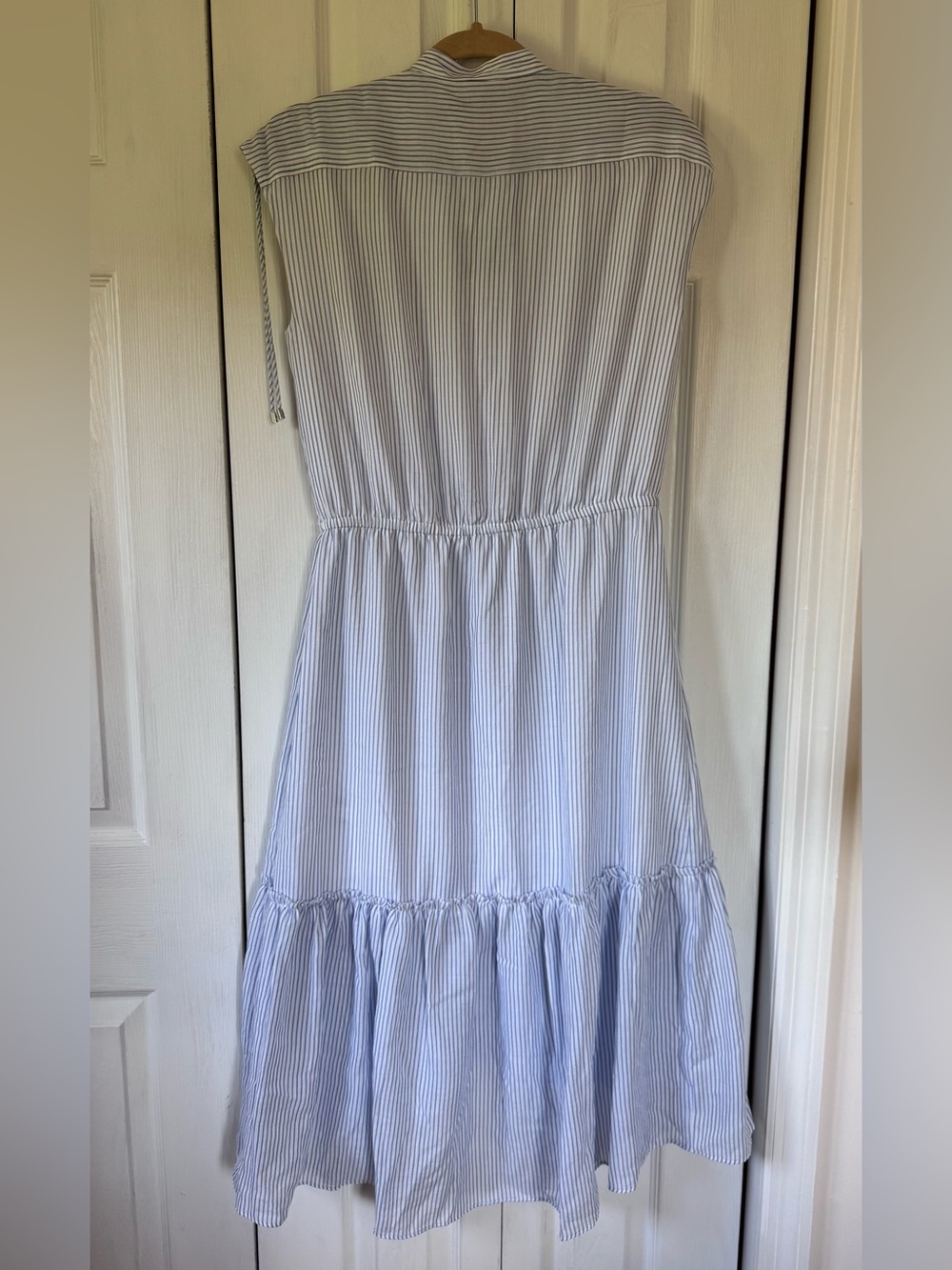 Ralph Lauren Light Blue and White Striped Drawstring Midi Dress - Picture 10 of 10